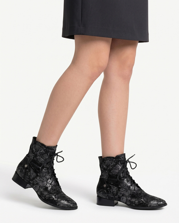 Maciejka Leather Lace-Up Boots Snake Print Black 6391W-01/00-1