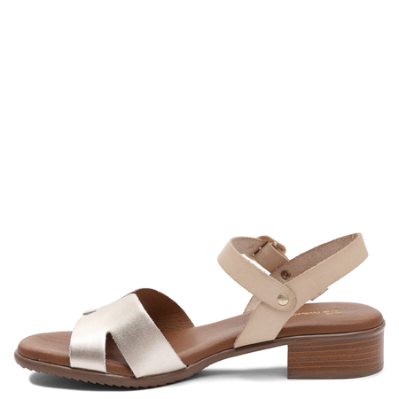 Maciejka Leather Low Block Heel Sandals Gold Beige E7393-25/00-1