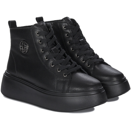 Filippo Leather Platform Ankle Boots With Zip And Laces Black DBT6338/25 BK