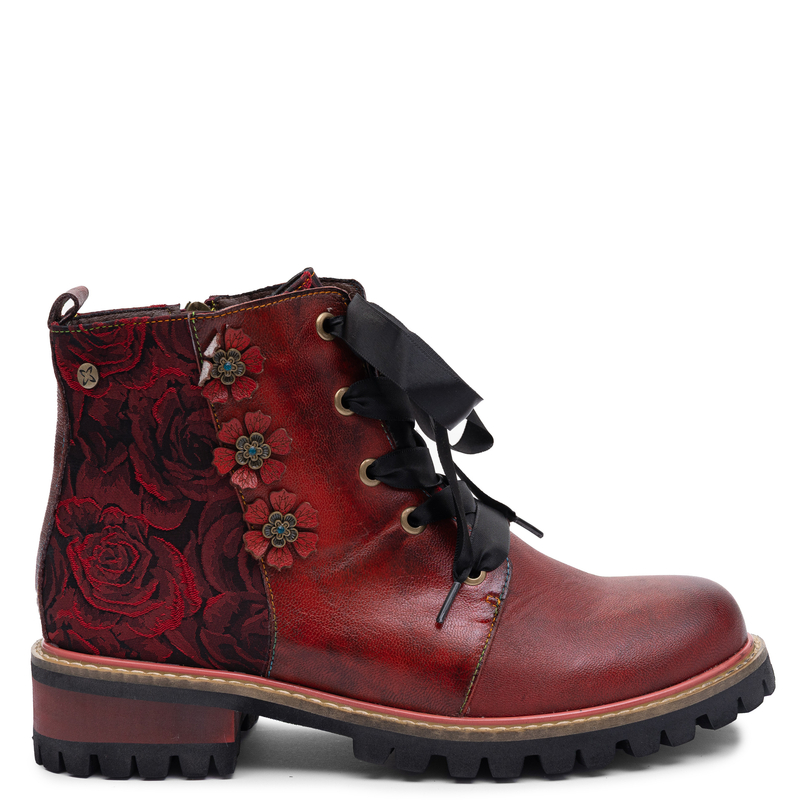 Maciejka Women's Insulated Leather Ankle Boots Floral Burgundy K7687-08/00-7