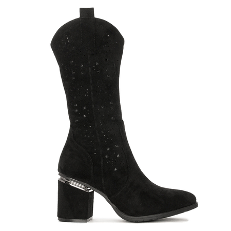 S.Barski  Women's Spring Openwork Heeled Black Boots
