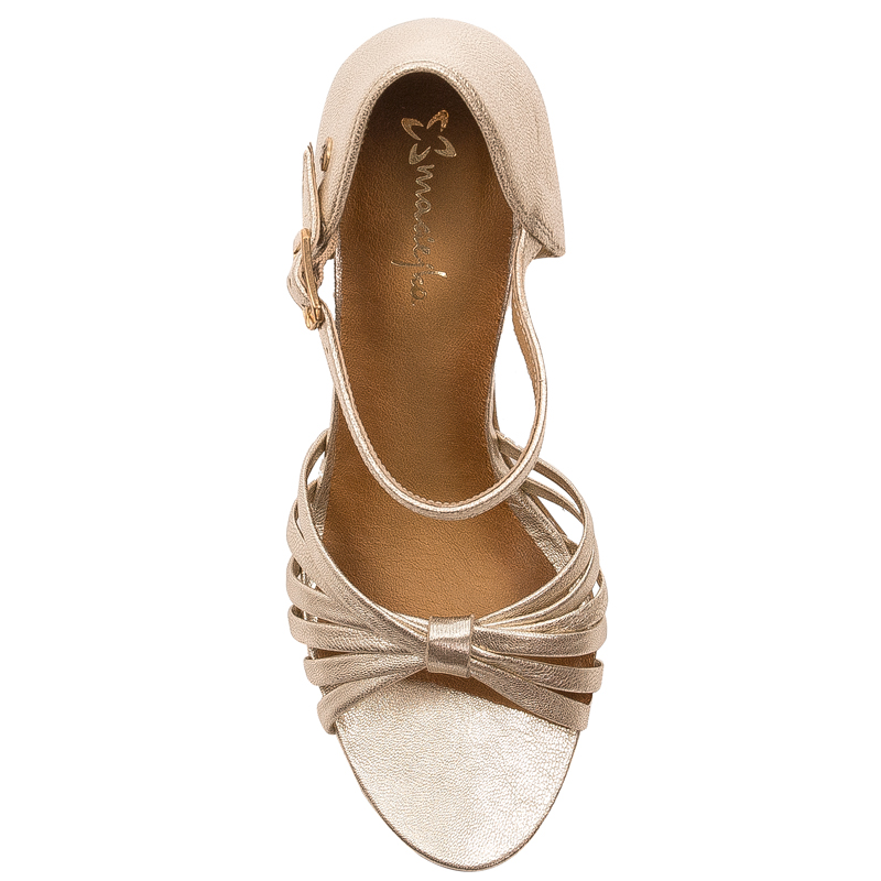 Maciejka Elegant Leather Block Heel Sandals Metallic Gold 06025-25/00-1