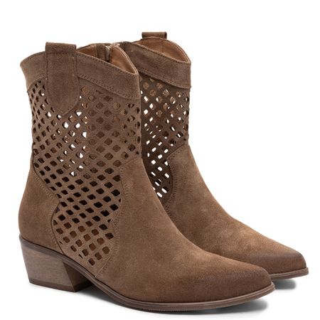 Maciejka Leather Openwork Pointed Toe Ankle Boots Brown Tofii 1734-TOFI-WEL