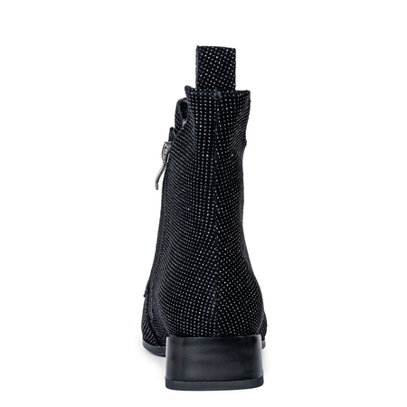 S.Barski Sparkle Leather Ankle Boots Block Heel Black MR52-156-BK