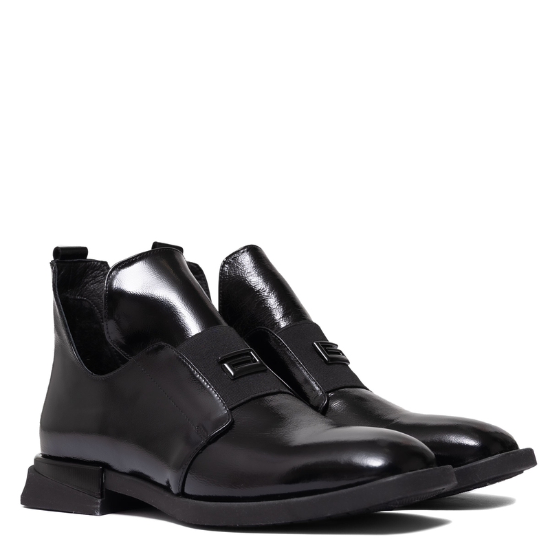 Boccato Patent Slip-On Ankle Boots Square Toe Black 049-1738SA-102T