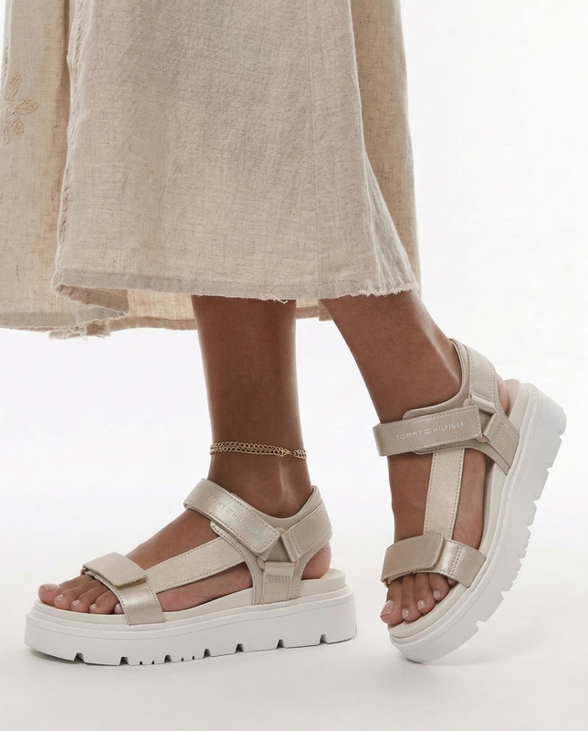 Tommy Hilfiger Złote Sandały Damskie na Platformie T3A2-34285-PLAT
