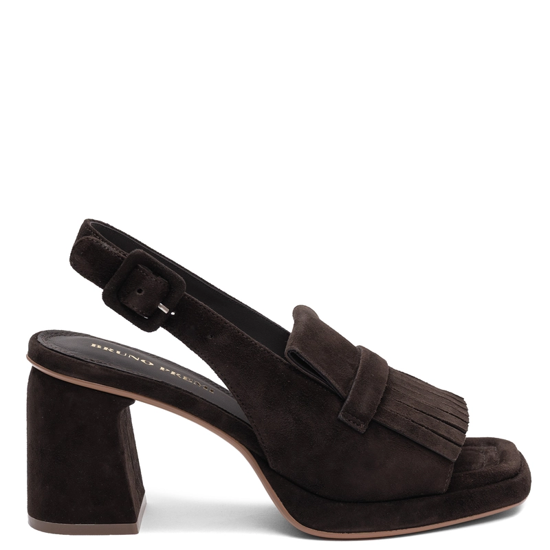 Bruno Premi Suede Block Heel Sandals With Fringes Brown BN5203XBPRSUEBROW