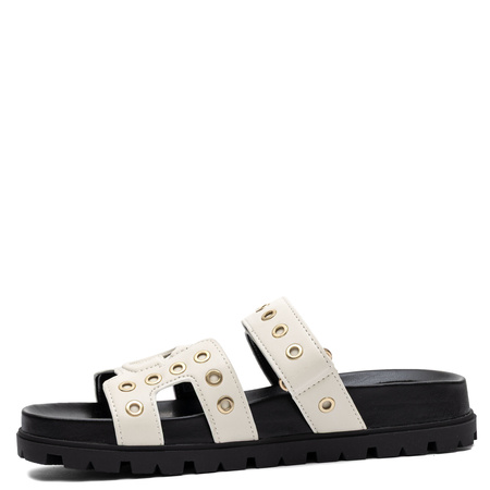 Guess Platform Slides Adjustable Strap Slides Grommet Detail Ivory-Black FLPFASELE03 IVORY