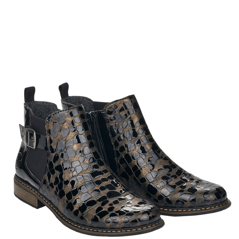 Rieker Z4965-90 Leather Insulated Ankle Boots Croco Patent Black Z4965-90-BLK