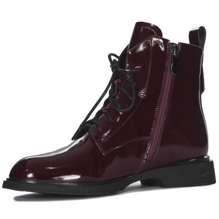 Maciejka Patent Leather Lace-Up Ankle Boots Side Zip Burgundy N3131-23/00-8