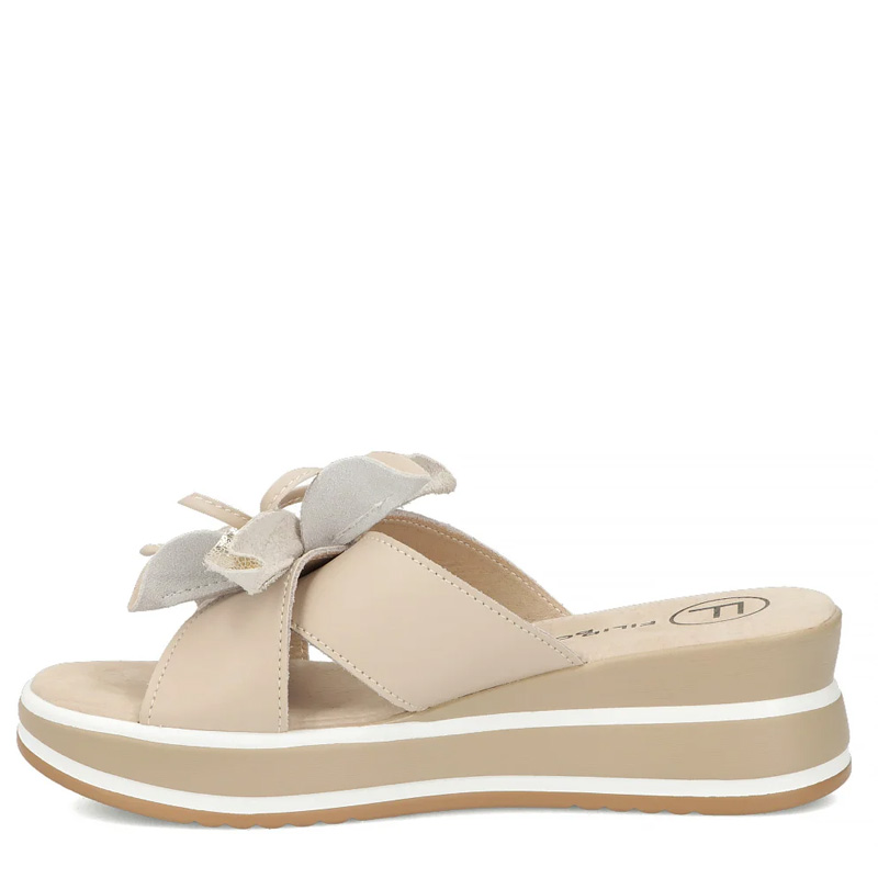 Filippo Leather Wedge Slides With Flower Beige DK7636-26-BE
