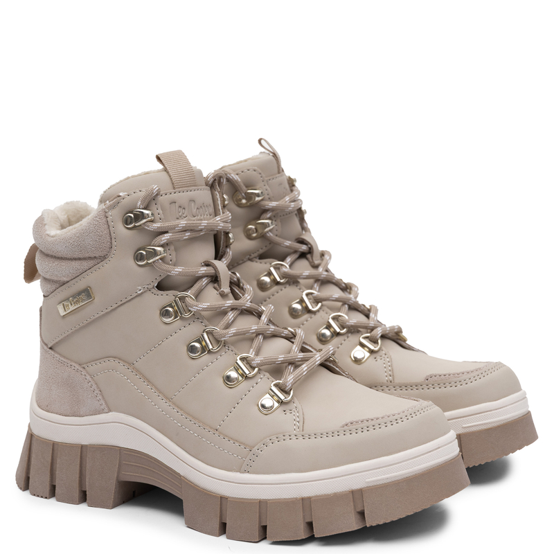 Lee Cooper Ocieplane Skórzane Trapery Na Platformie Beżowe LCJ-26-31-4581LA