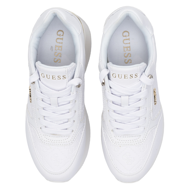 Guess Platform Quilted Monogram Sneakers Metallic Heel White FLPC10FAL12 WHITE