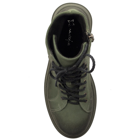 Maciejka Velour Combat Boots on Platform Olive Green 06309-24/00-8