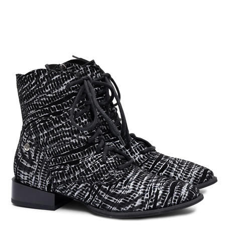 Maciejka Genuine Leather Lace-Up Ankle Boots Flat Heel Black Patterned 6391W-48/00-1
