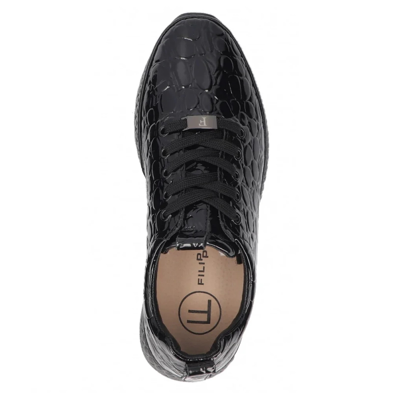 Filippo Skórzane Lakierowane Sneakersy Na Platformie Czarne DP7284-26-BK-CR