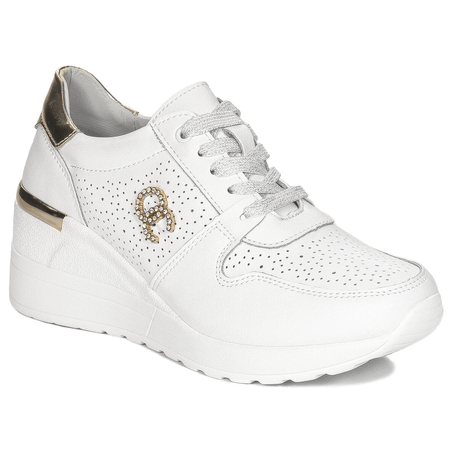 S.Barski Sneakersy damskie na platformie biało-złote