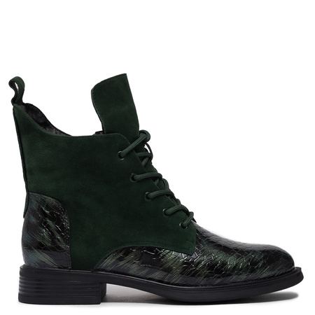 Artiker Lace-Up Ankle Boots Flat Sole Green 57C0194