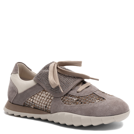 Boccato Leather Openwork Sneakers With Rhinestones Beige 072-5015-375-FA