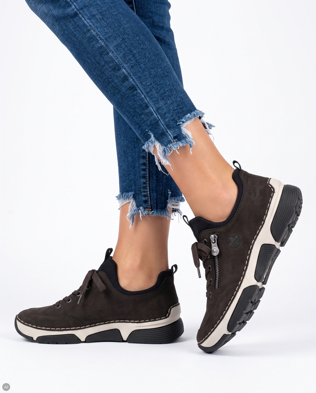 Rieker Comfortable Casual Women's Sneakers Low Shoes With Zipper Brown 45973-25-BRO