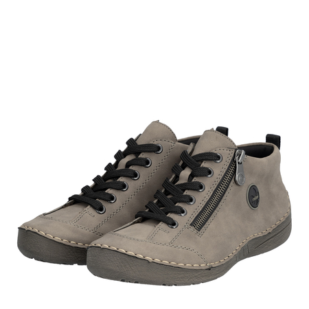 Rieker Women’s Lace-Up Antistress Low Shoes Side Zipper Gray 52514-42-GRAY