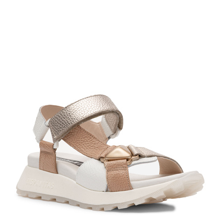 Hispanitas Skórzane Sandały Damskie Na Platformie Z Rzepami Wielokolorowe CHV264807-ALMOND