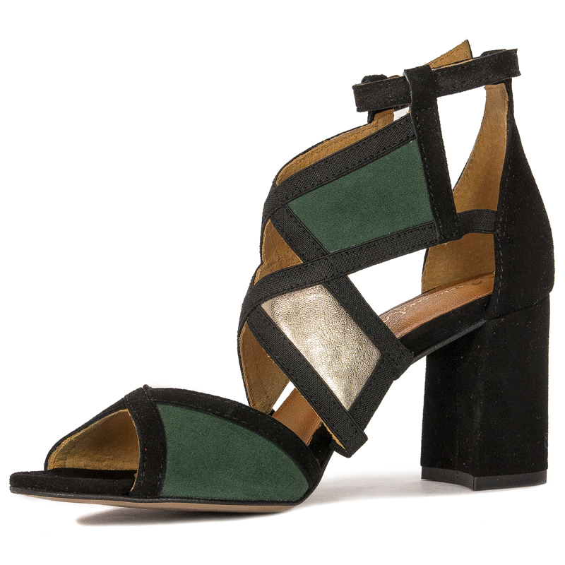 Maciejka women's leather green+ black Sandals