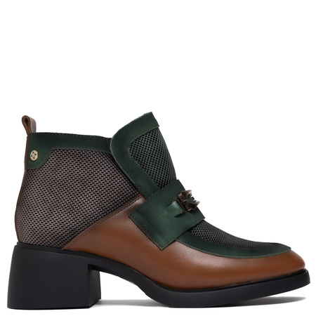 Maciejka Leather Two-Tone Ankle Boots Block-Heel Boots With Side Zip Brown-Green A6747-29/00-8