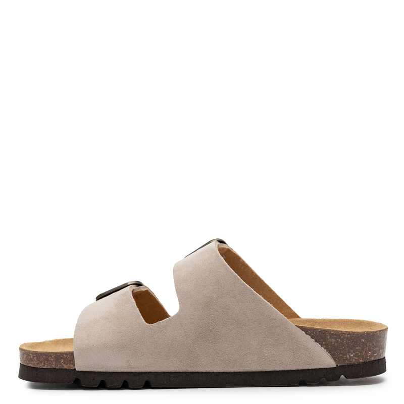 Scholl Leather Double-Buckle Slides Flat Sole Beige F32165-2361