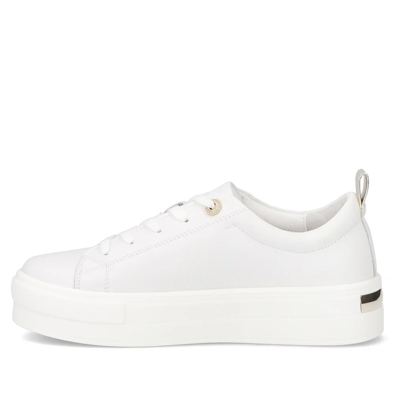 Filippo Skórzane Sneakersy Damskie na Platformie ze Złotymi Detalami Białe DP3533-26-WH