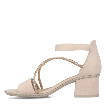 Rieker Comfortable Block Heel Jeweled Sandals Pink Gold 64654-31