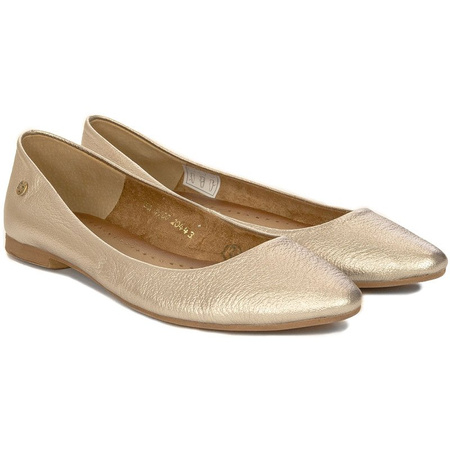 Maciejka Leather Ballet Flats Almond Toe Flat Sole Gold 04100-25/00-8