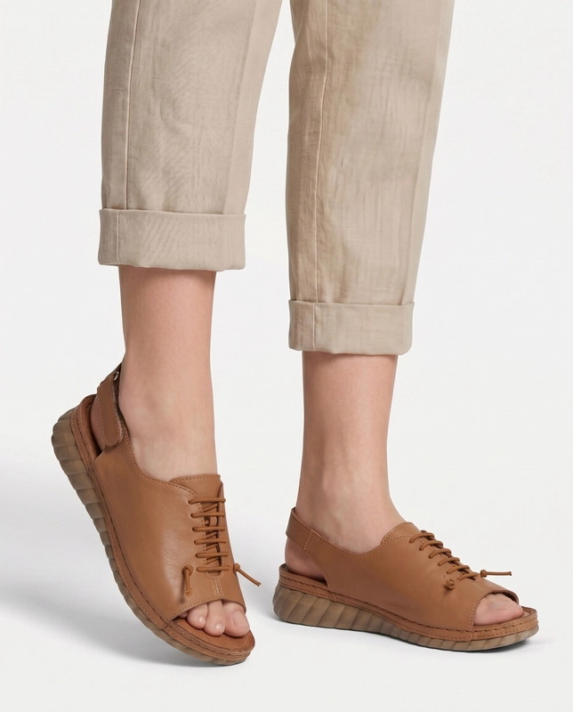 Maciejka Genuine Leather Lace Up Womens Wedge Sandals Tan L7635-29/00-1  HTML