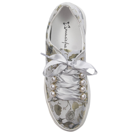 Maciejka Leather Floral Platform Sneakers in Ash Grey N6482-38/00-1
