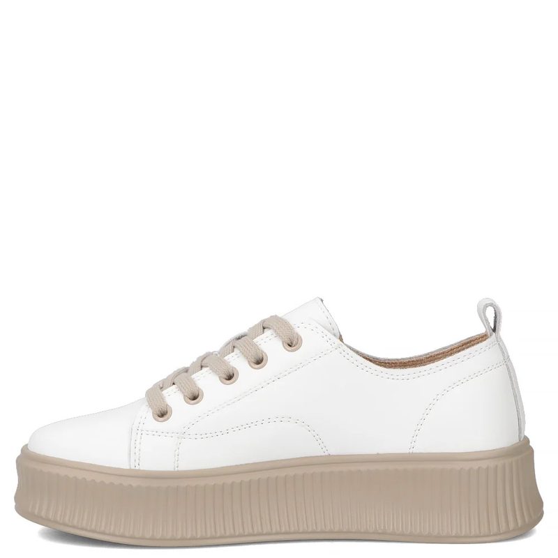 Filippo Sneakersy Damskie Skórzane Sznurowane Na Ryflowanej Platformie Białe Z Beżem DP6122-26-WH-BE