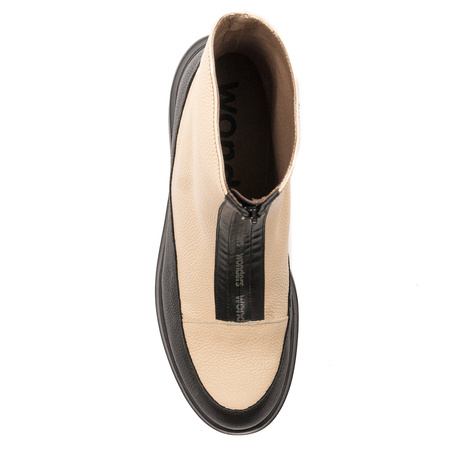 Wonders Botki Damskie Skórzane Na Platformie Wild Negro Cream