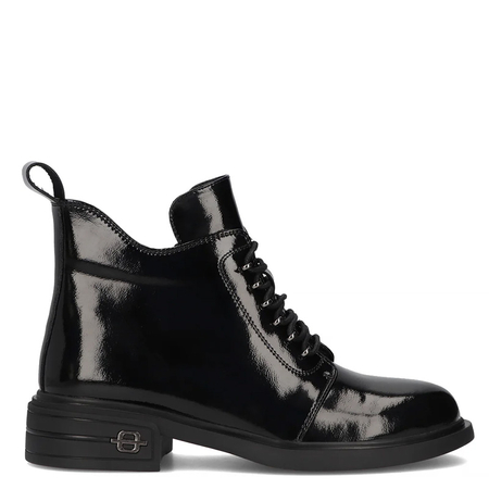 Filippo Patent Leather Lace-Up Women's Ankle Boots Flat Heel Black DBT631825BK