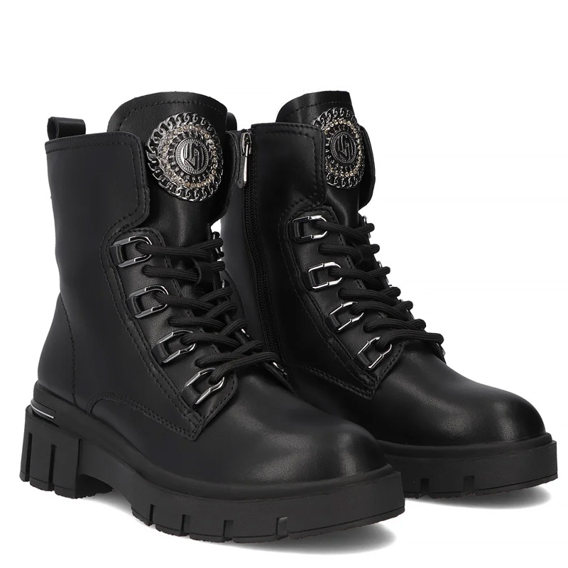 Filippo Women’s Leather Platform Combat Boots Warm Lining Black DBT652125BK