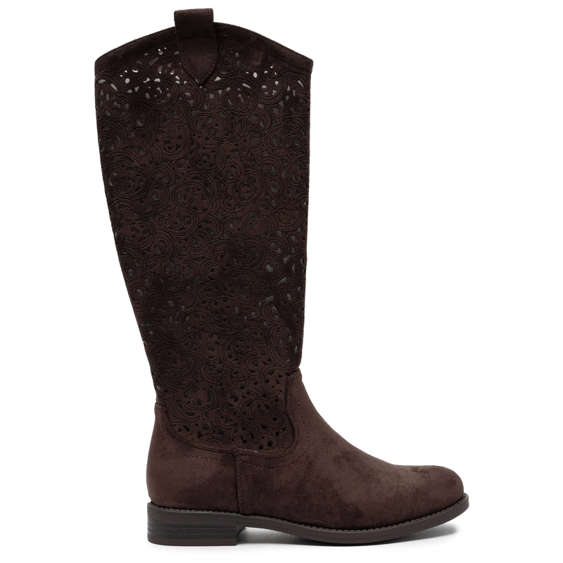 S.Barski Openwork Flat-Heel Knee-High Boots Brown HY61-8023-BROWN