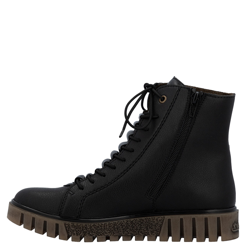 Rieker Wygodne Ocieplane Botki Trzewiki Damskie Sznurowane Czarne Y3421-00-BLK