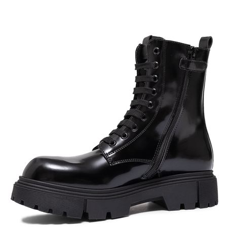Calvin Klein Jeans Glossy Platform Ankle Boots Side-Zip Black V4A5-83133-BLACK