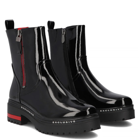 Filippo Lakierowane Ocieplane Botki Na Klocku 4 Cm Czarne DBT746825BK