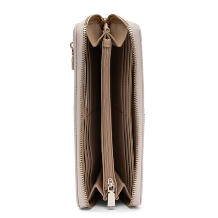 Guess Elegancki Zapinany Na Zamek Portfel Damski Z Paskiem Beżowy SWPD2222146-BEIGE