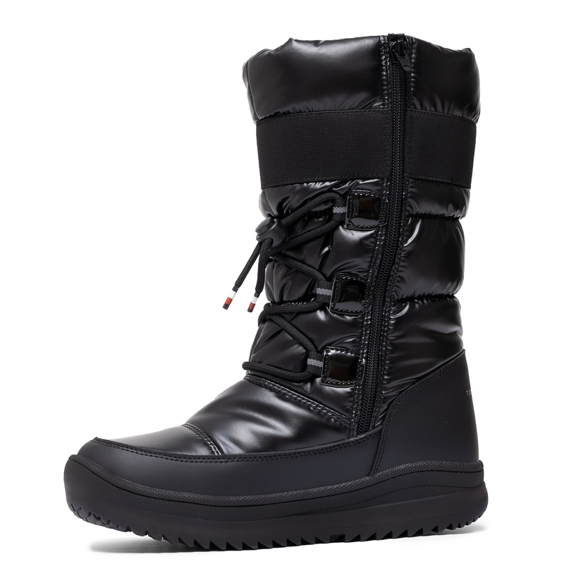 Tommy Hilfiger Puffer Snow Boots Zipper And Lacing Black T3A6-34053-BLACK