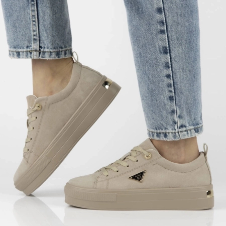 Filippo Skórzane Sneakersy na Platformie Złote Detale Beżowy DP3533-26BE