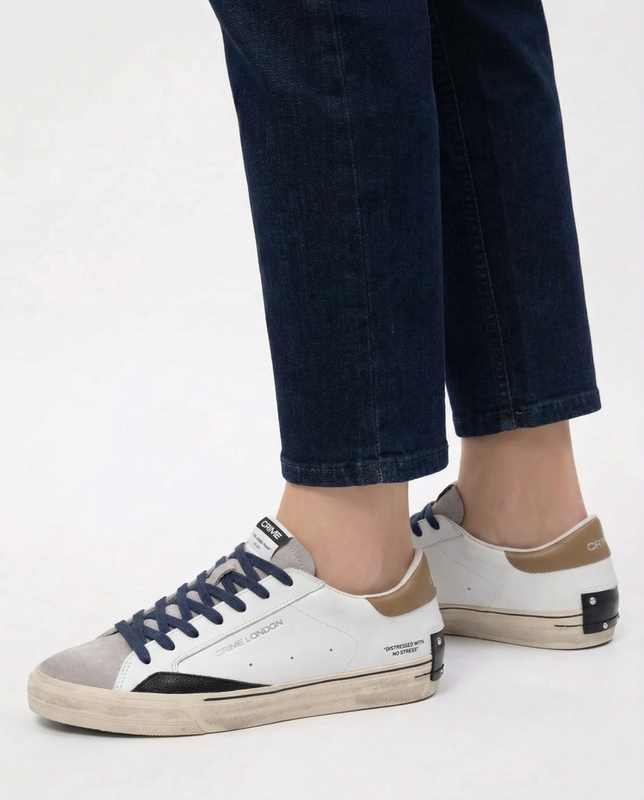 Crime London Men's Leather Sneakers Vintage White 11070AA8.10