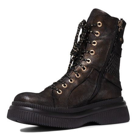 Maciejka Leather Lace-Up Ankle Boots Platform Brown-Black 07105-02-00-8