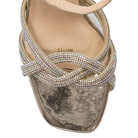 S.Barski Women's sandals on the Lt.Gold post gold with zirconia