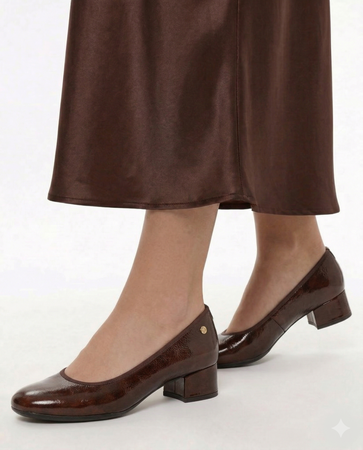 Maciejka Leather Comfortable Pumps Low Block Heel Bordeaux P7224-23/00-7