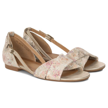 Maciejka Women's Leather Sandals Beige with Flowers